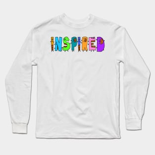 Cute Inspired Motivational Dancing Text Illustrated Letters, Blue, Green, Pink for all inspired people, who enjoy in Creativity and are on the way to change their life. Are you inspired for a Change? To Change yourself and make an Impact. Long Sleeve T-Shirt